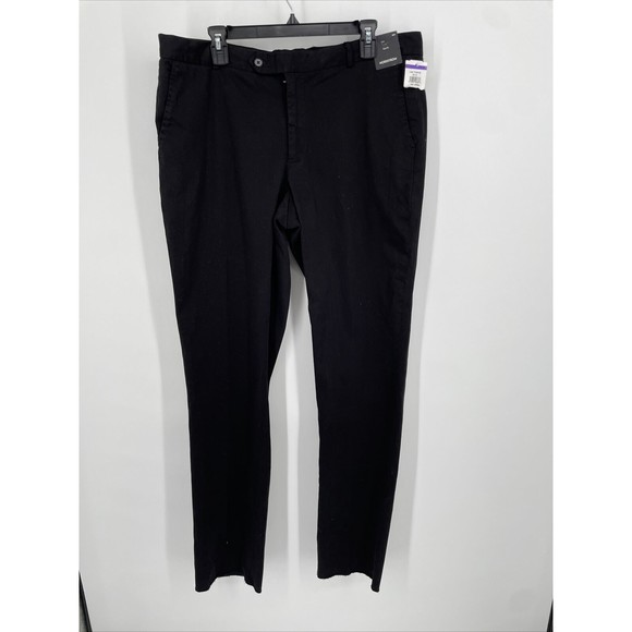 Nordstrom Men's Size 38Waist, UNHEMMED Black Trim Fit Tech Smart Dress Pant - Picture 1 of 6